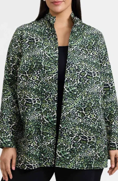 Foxcroft Carolina Leopard Print Cotton Sateen Button-up Shirt In Green
