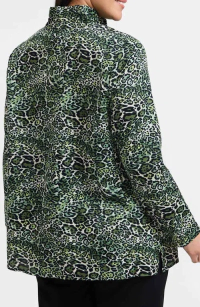 Foxcroft Carolina Leopard Print Cotton Sateen Button-up Shirt In Green