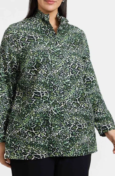 Foxcroft Carolina Leopard Print Cotton Sateen Button-up Shirt In Green