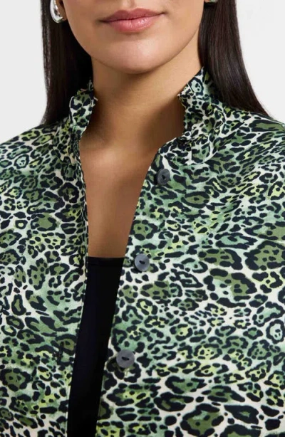 Foxcroft Carolina Leopard Print Cotton Sateen Button-up Shirt In Green