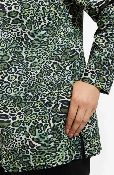 Foxcroft Carolina Leopard Print Cotton Sateen Button-up Shirt In Green