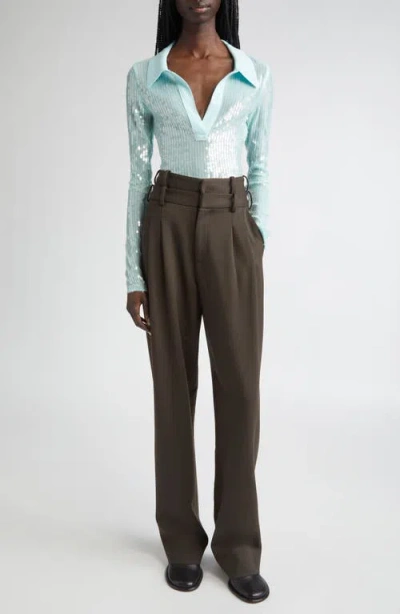 Monse Double Waistband Pleated Virgin Wool Trousers In Gray