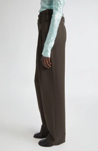 Monse Double Waistband Pleated Virgin Wool Trousers In Gray
