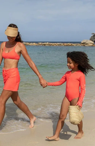 Snapper Rock Kids' Watermelon Long Sleeve One-piece Rashguard Swimsuit In Red