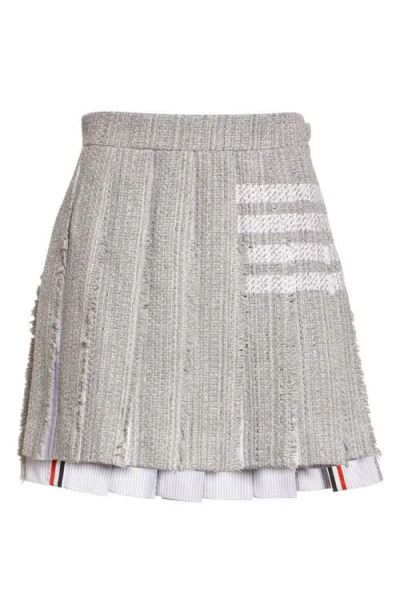 Thom Browne Combo Pleated 4-bar Tweed Mini Skirt In Gray