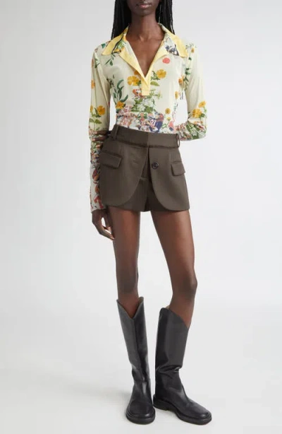 Monse Jacket Hem Stretch Virgin Wool Shorts In Brown