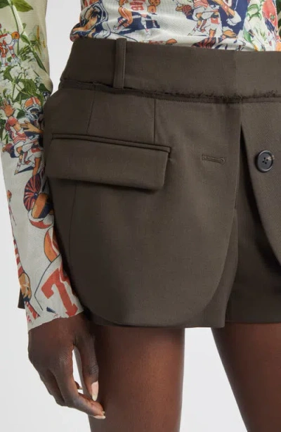 Monse Jacket Hem Stretch Virgin Wool Shorts In Brown