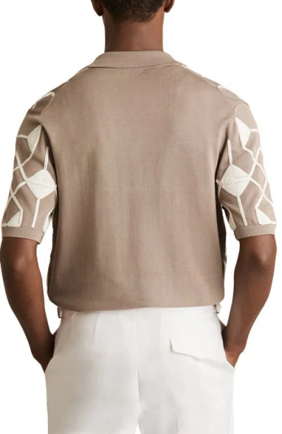 Reiss Men's Terrazzo Geometric Embroidery Knit Camp Shirt In Brown