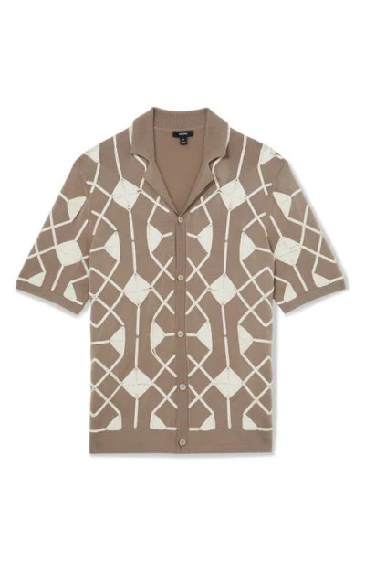 Reiss Men's Terrazzo Geometric Embroidery Knit Camp Shirt In Brown
