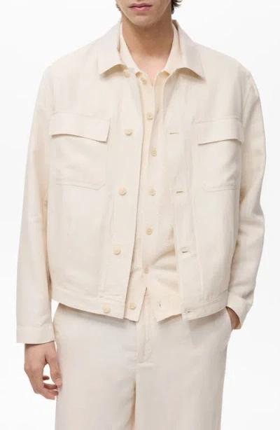 Mango Men's Bowling-style Linen Overshirt In Neutral