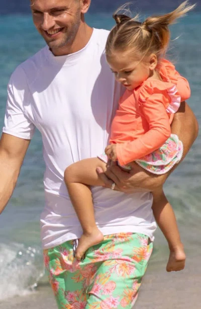 Snapper Rock Kids' Coastal Shells Ruffle Long Sleeve Two-piece Rashguard Swimsuit In Orange