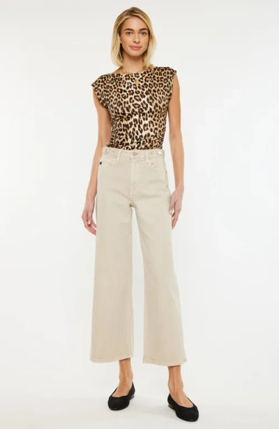 Kancan Calla Ultra High Rise Cropped Wide Leg Jeans In Neutral