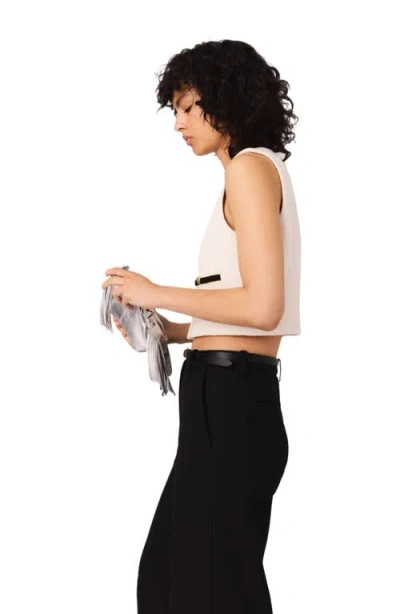 Maje Womens Ecru Contrast-trim Short Sleeveless Tweed Top In Neutral