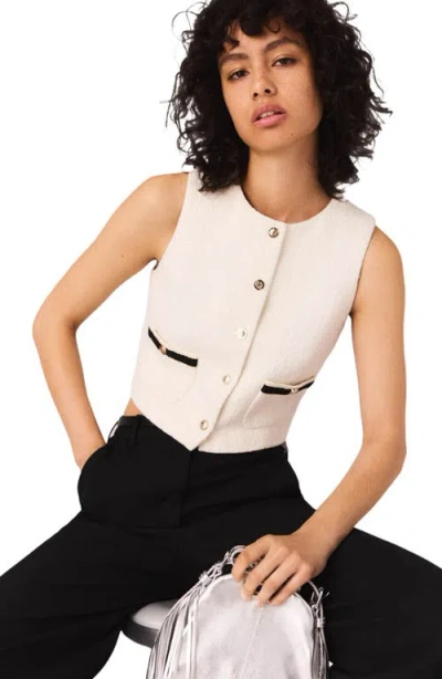 Maje Womens Ecru Contrast-trim Short Sleeveless Tweed Top In Neutral