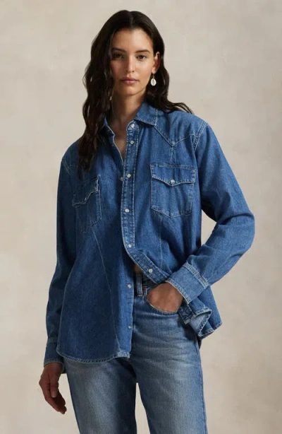 Polo Ralph Lauren Denim Trapeze Western Shirt In Blue