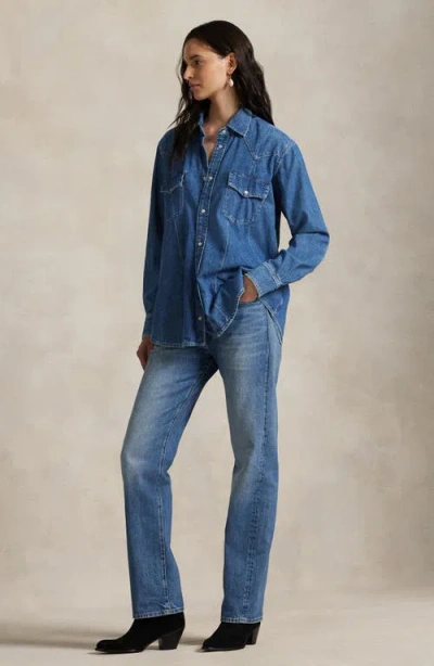 Polo Ralph Lauren Denim Trapeze Western Shirt In Blue