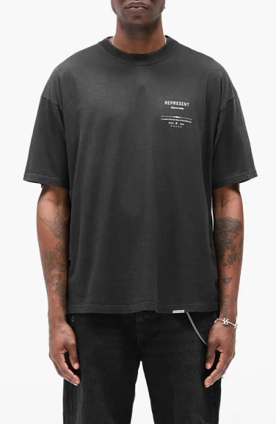 Represent 'revere Manor' Black T-shirt With Logo Lettering On The Front And Maxi Print On The Rear In Black