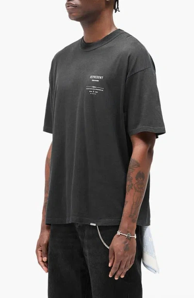 Represent 'revere Manor' Black T-shirt With Logo Lettering On The Front And Maxi Print On The Rear In Black