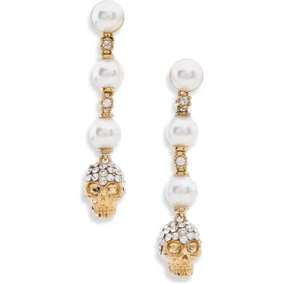 Alexander Mcqueen Dangling Pearl Skull Crystal Earrings