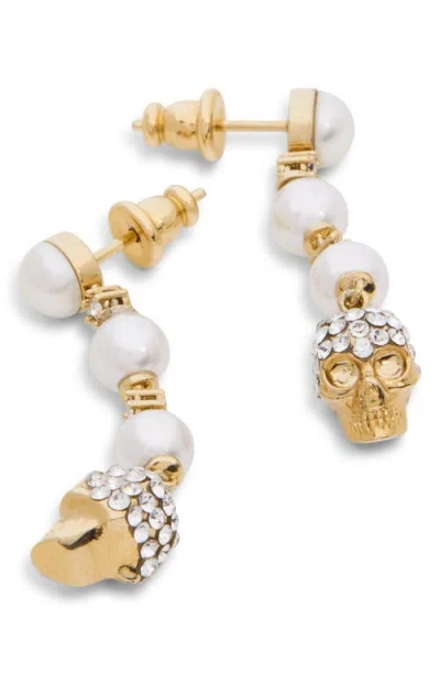 Alexander Mcqueen Dangling Pearl Skull Crystal Earrings