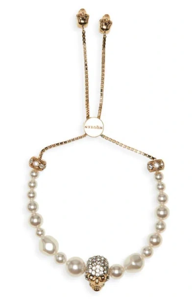 Alexander Mcqueen Mcqueen Crystal Skull & Faux Pearl Friendship Bracelet