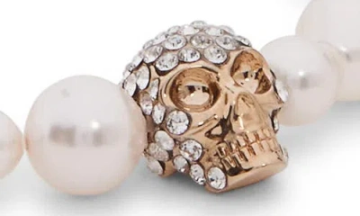 Alexander Mcqueen Mcqueen Crystal Skull & Faux Pearl Friendship Bracelet