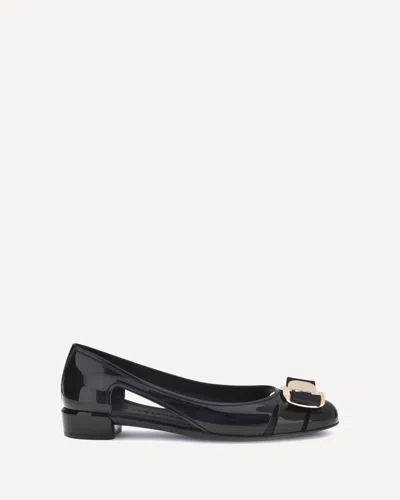 Ferragamo Nara Jelly Cutout Bow Ballerina Flats In Black