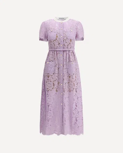Self-portrait Lace Buttoned Cotton Blend Midi Dress