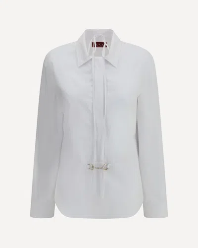 Gucci Women Cotton Popeline Shirt With Iconic Metal Horsebit