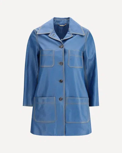 Chloé Cowhide Leather Coat With Patch Pockets In Blue