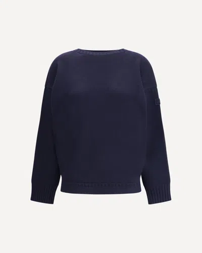 Chloé Oversized Wool Knit Crew Neck Sweater In Blue