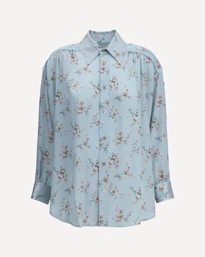 Bottega Veneta Women Silk Floral Shirt In Blue