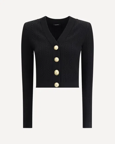 Balmain Structured Shoulder Black V-neck Cardigan With Decorative Buttons In Black