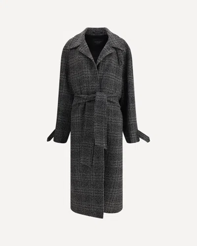 Balenciaga One Layer Checked Belted Coat In Gray