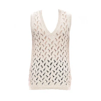 Maison Bogomil White Bare Structure – Mens Knitted Tank Top With Distressed Texture