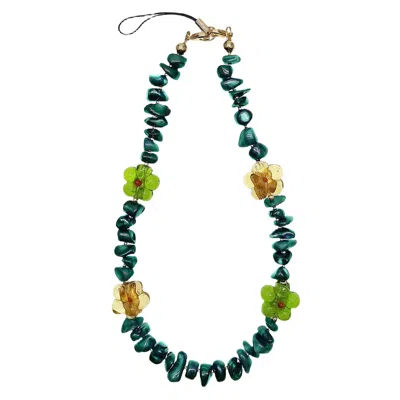 Farra Green Bamboo Coral With Flowers Artistic Phone Strap