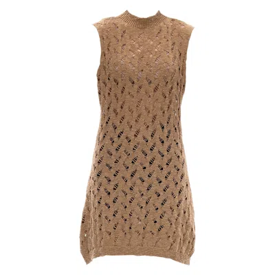 Maison Bogomil Women's Brown Linen Shell – Knit Tunic Dress With Short Linen Sleeves