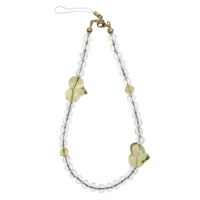 Farra Yellow White Quartz With Heart Citrine Gemstone Phone Strap