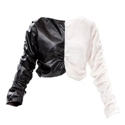 Maison Bogomil Women's Black / White Split Motion – Cropped Top In Glossy Leather & Sequin Knit