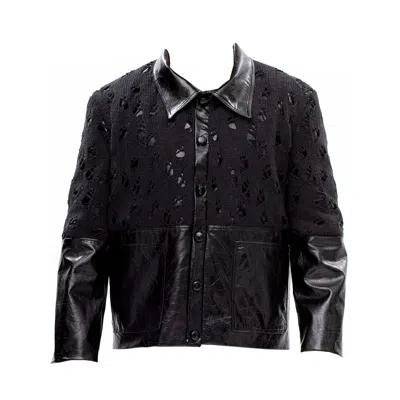 Maison Bogomil Men's Black Dual Matter – Jacket In Eco-leather & Cotton-linen Knit