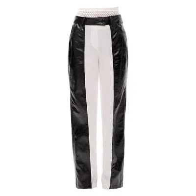 Maison Bogomil Women's Black / White Mirror Line – Trousers In Glossy Leather & Knit
