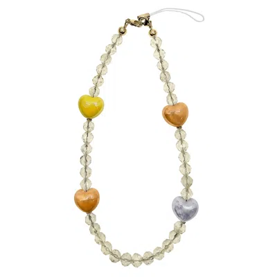 Farra Yellow Citrine With Colorful Ceramic Hearts Gemstone Phone Strap