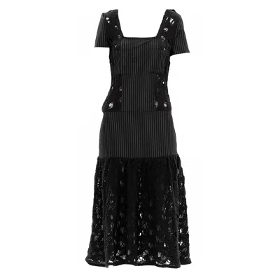 Maison Bogomil Women's Black Pattern Flow – Striped & Knit Dress In Cotton-linen Blend