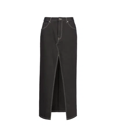 Pinko Slit-front Denim Skirt In Gray