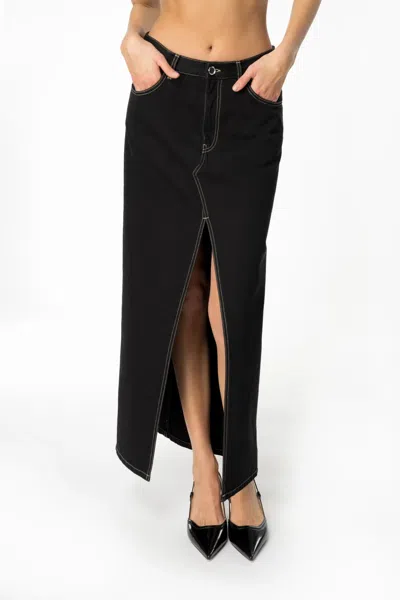 Pinko Slit-front Denim Skirt In Gray