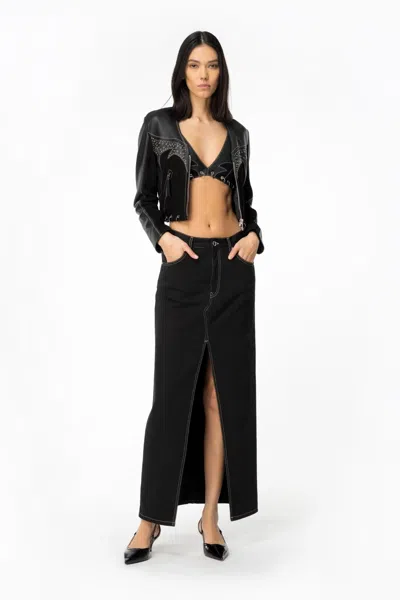 Pinko Slit-front Denim Skirt In Gray