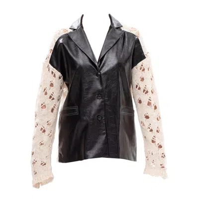 Maison Bogomil Women's Black Back Shift – Glossy Leather Blazer With Knitted Sleeves & Back