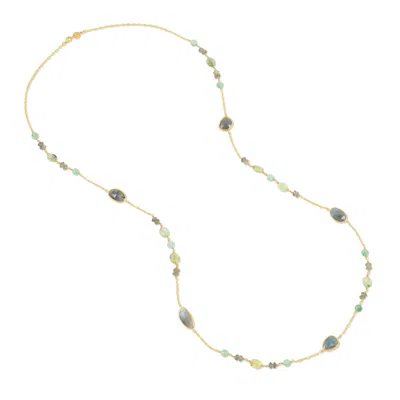 Dower & Hall Women's Labradorite Prehnite & Agate Array Necklace In Gold Vermeil