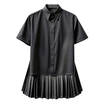 Article X Women's Pleated Back Button Down Shirt - Black