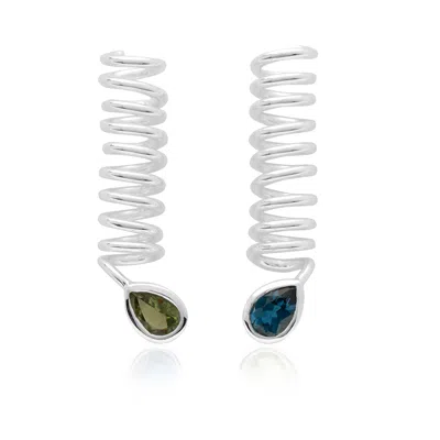 Armature Women's Blue / Green / Silver Green Tourmaline And Blue Topaz Curl Drop Earrings